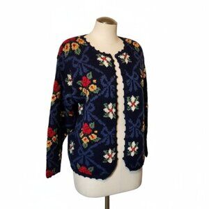 Vintage Hand-Knit Floral Bow Cardigan | Signatures by Northern Isles | Petites M